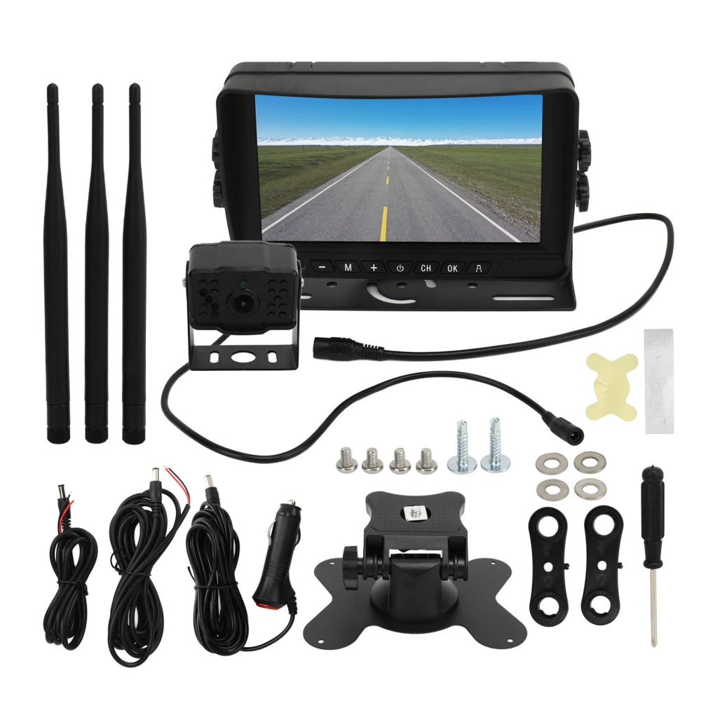 7in Wireless Backup Camera Kit IPS LCD Screen Real Time Recording Reversing Camera for Truck Trailer RV Camper Van