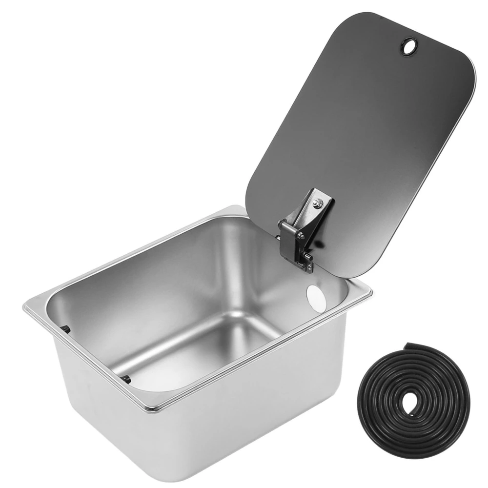 RV Kitchen Sink 300x240x150mm Square Stainless Steel Single Bowl Hand Wash Basin 40mm Drain with Tempered Glass Cover for Camper Van Yacht