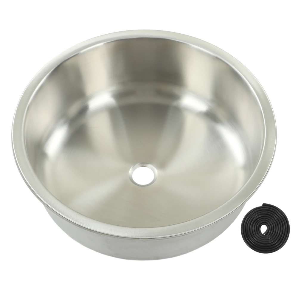 RV Round Sink Wash Basin 304 Stainless Steel 400x400x160mm Rust Resistant Large Capacity for Yacht Motorhome