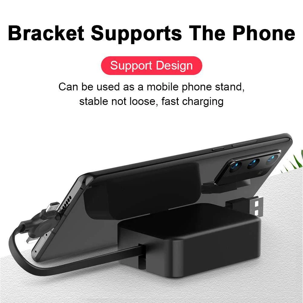 3 in 1 Charging Cable Roll Mobile Phone Holder Retractable Quick USB Cable Charging Cable Compatible for Cell Phones Tablets