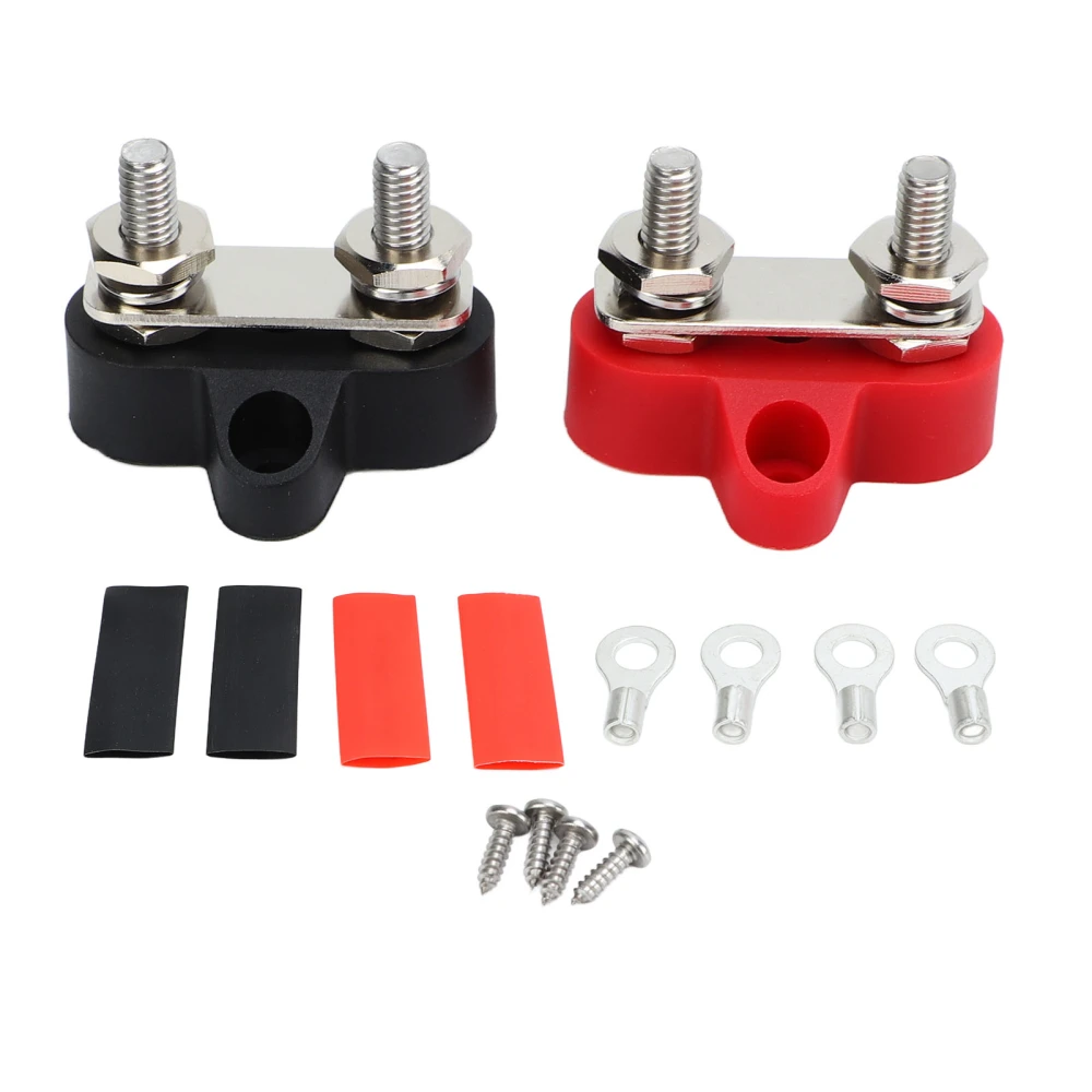 Positive Negative Power Junction Distribution Block 2 Studs Bus Bar Heavy Duty Terminal for Cars RVs ATVs Ships M6 (1/4in）