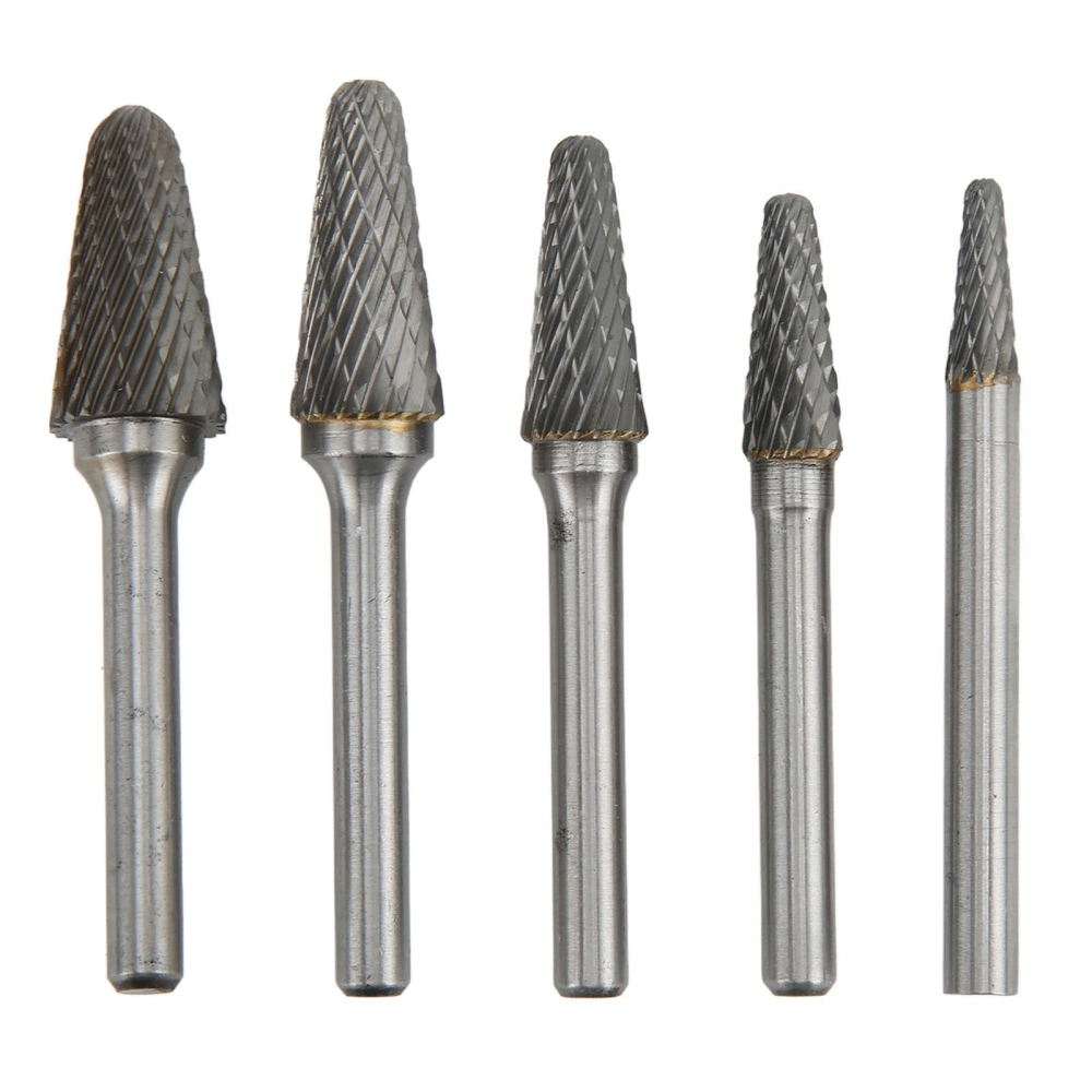 L Type 5pcs Carbide Rotary Burr Set Double Cut 6mm Shank Rotary Files for Engraving Polishing Grinding