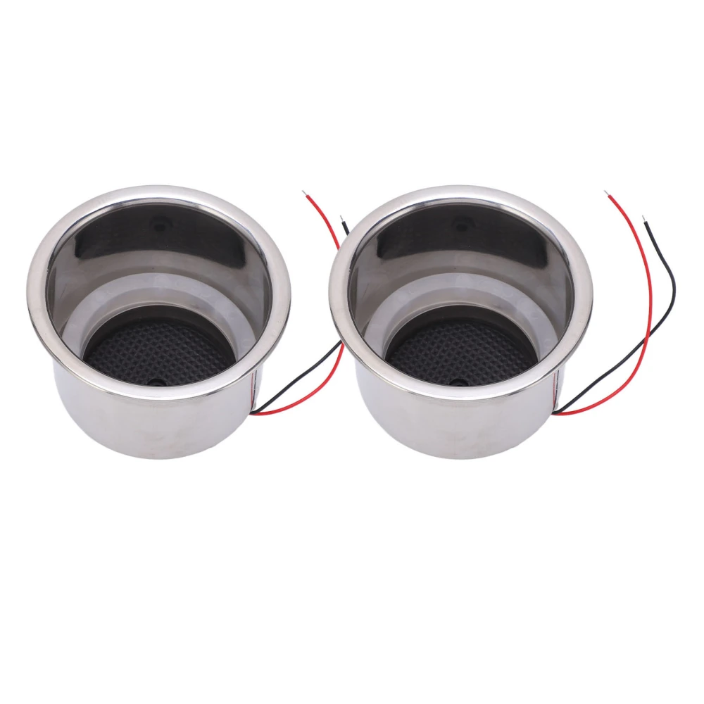 2PCS Luminous Cup Holder Insert 8 LEDs 304 Stainless Steel with Draining Hole for Marine Boat CarRed LED