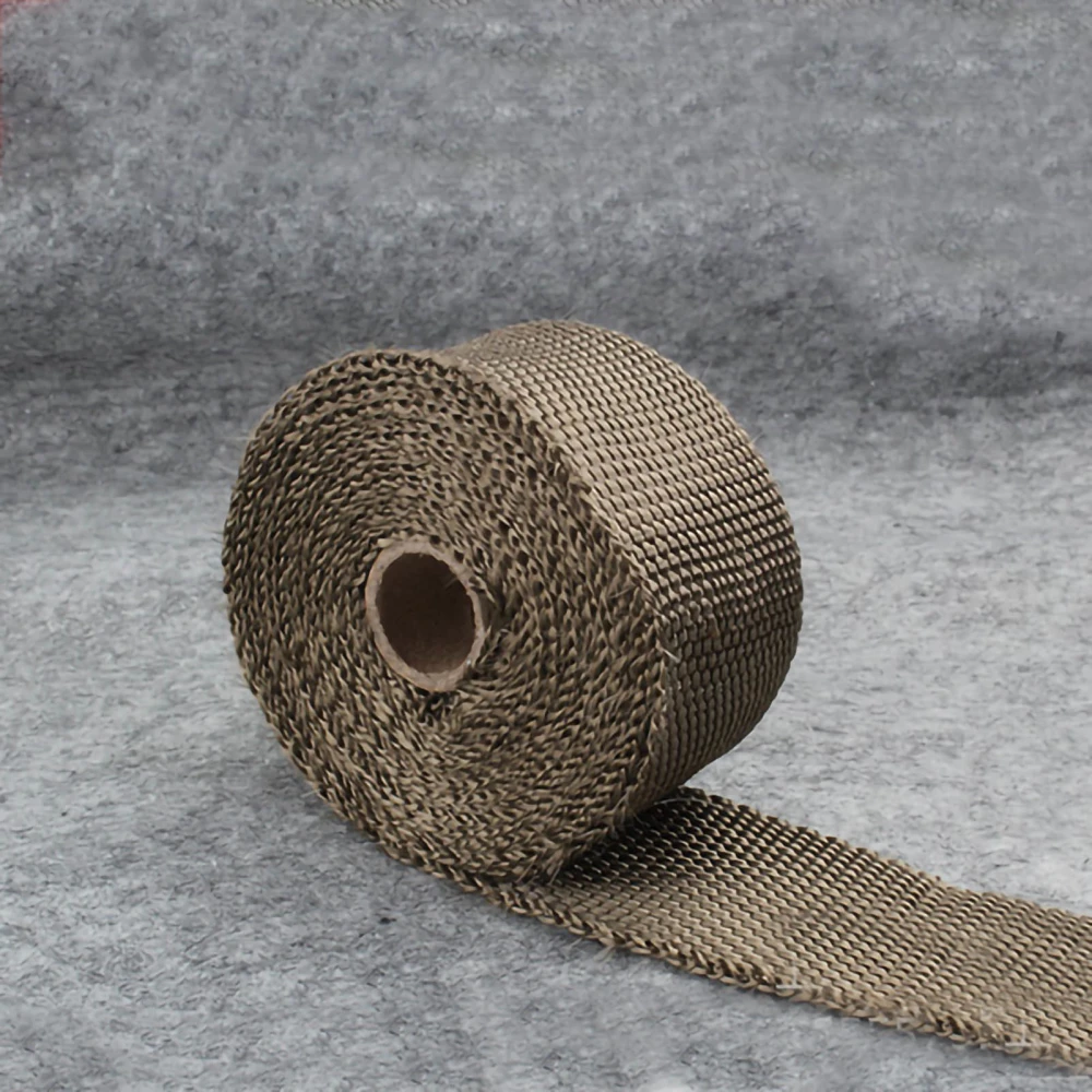 Exhaust Heat Wrap Roll High Temperature Resistance Exhaust Pipe Sound Insulation Tape for Motorcycle5mmx50mmx10m/0.2inx2inx11yd Titanium Gold