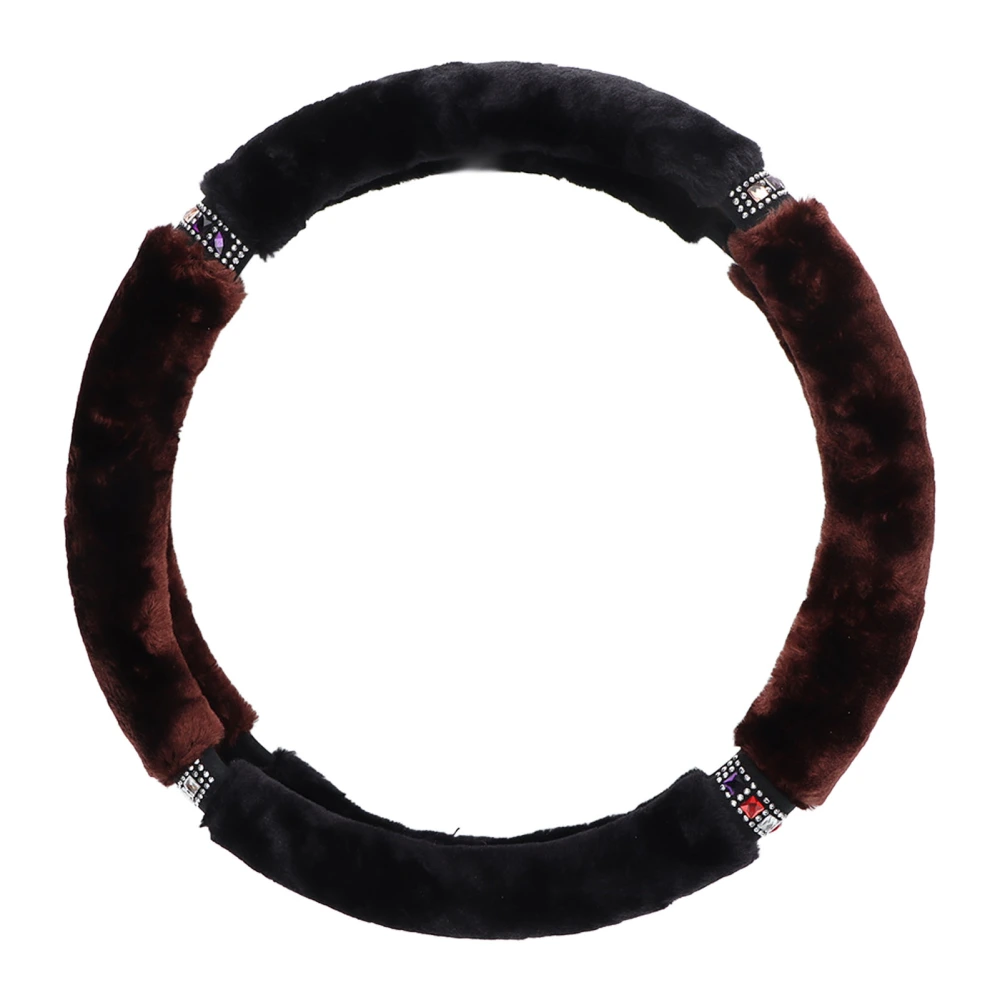 15 Inch Universal Steering Wheel Cover Eco Friendly Plush Car Interior Accessories for Winter WarmBrownish Black