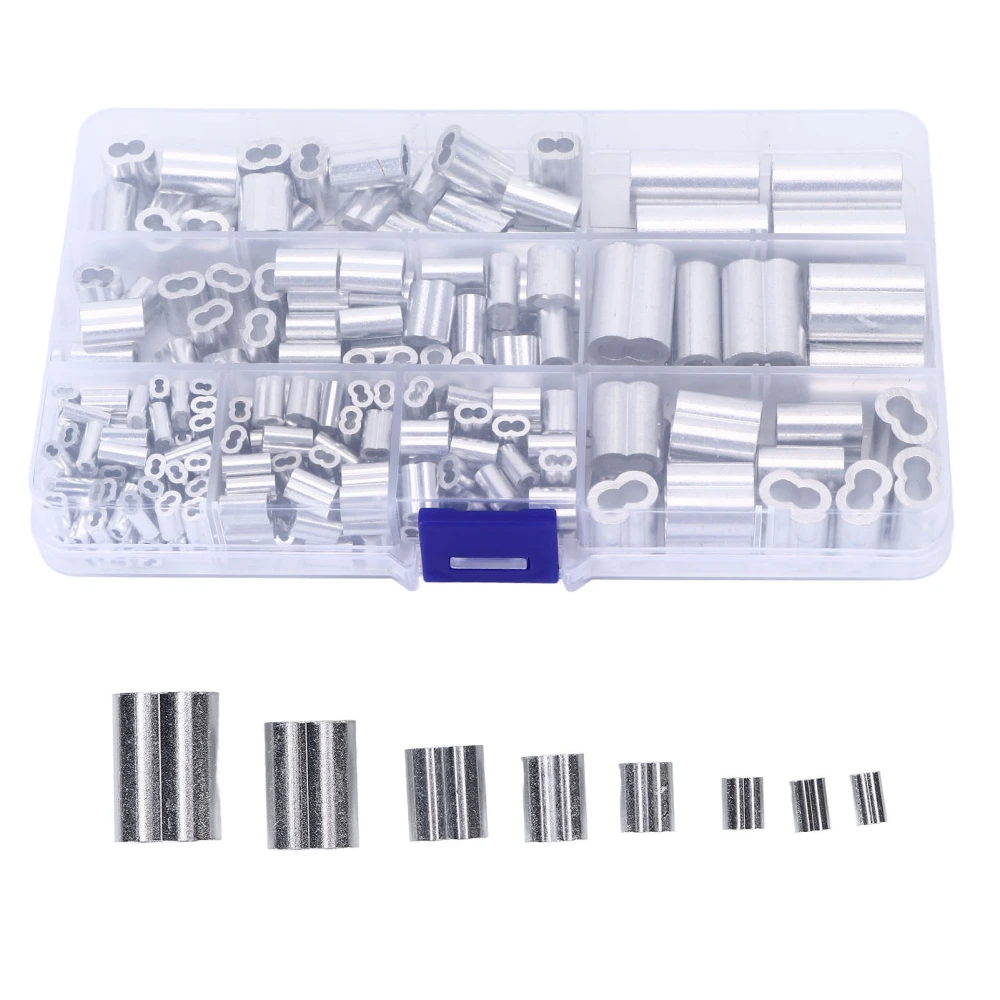 250Pcs/Set Aluminum Cable Ferrule 8 Aperture Double Barrel Wire Rope Crimping Loop Sleeve Kit for RV Railway Industry