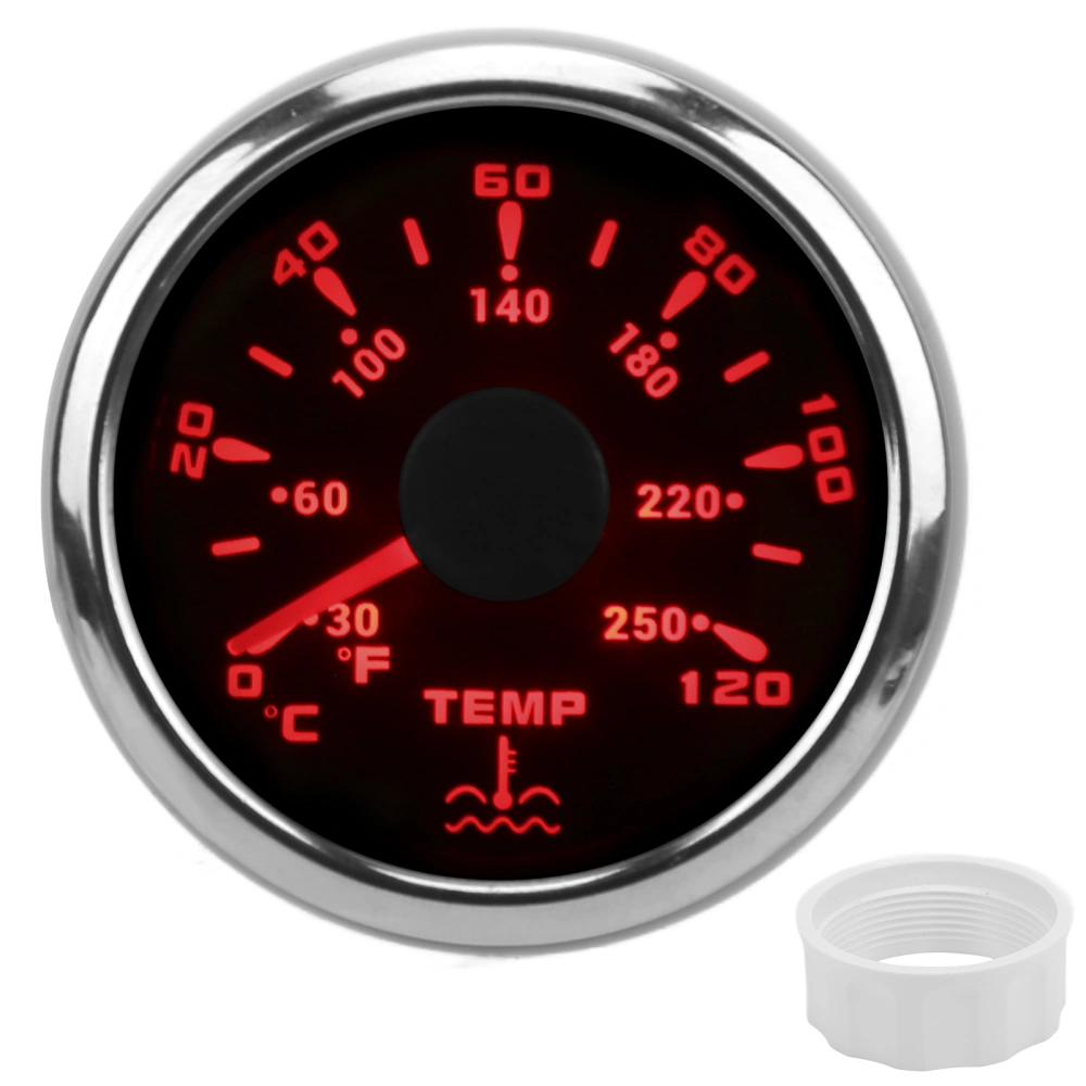 52mm Water Temperature Gauge 7 Colors Backlight IP67 Waterproof 1600‑22Ω Pointer Indication Meter for Boats RVsBlack