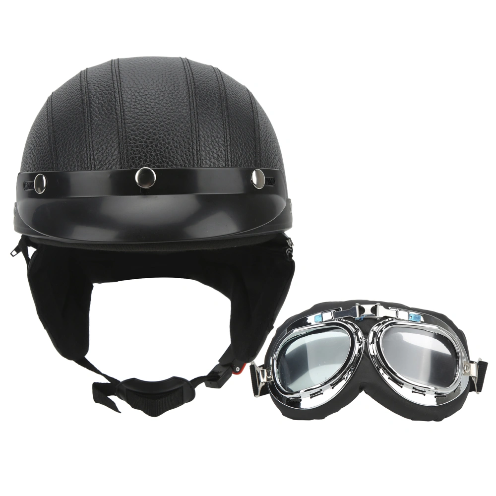 Motorcycle Helmet with UV Antifog Goggles Artificial Leather Universal for Scooter Bike