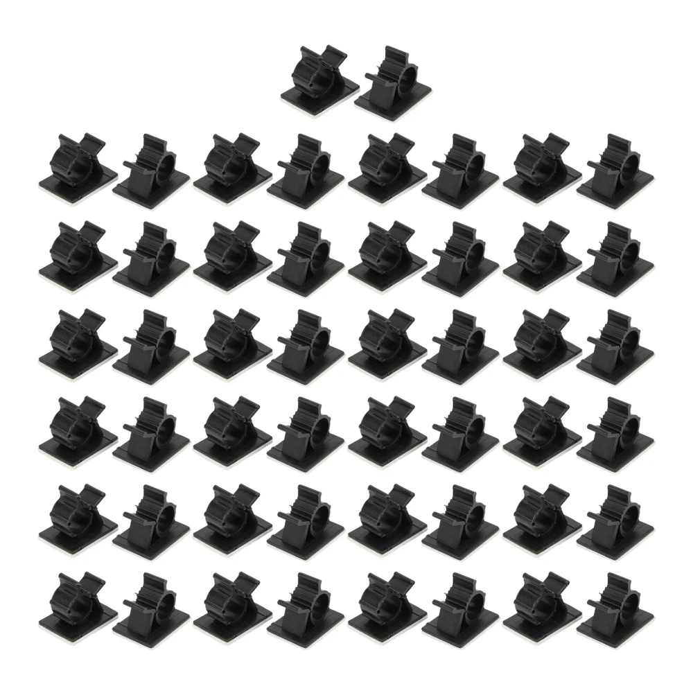 BuyWeek 50pcs Cable Management Clips Adjustable Adhesive Nylon Wire Cord Clamp Organizer Black