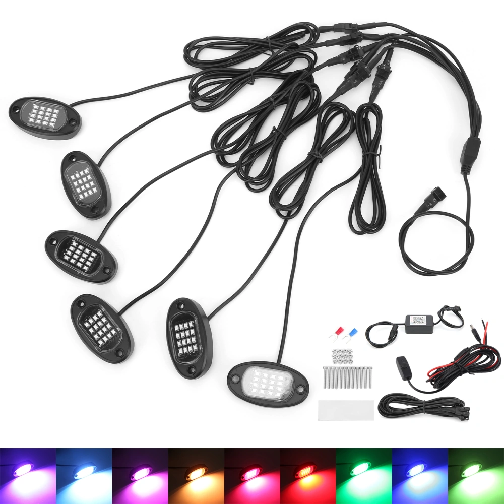 LED Rock Light Kit 1V6 Bluetooth Remote Control Colorful for Car Motorcycle Chassis