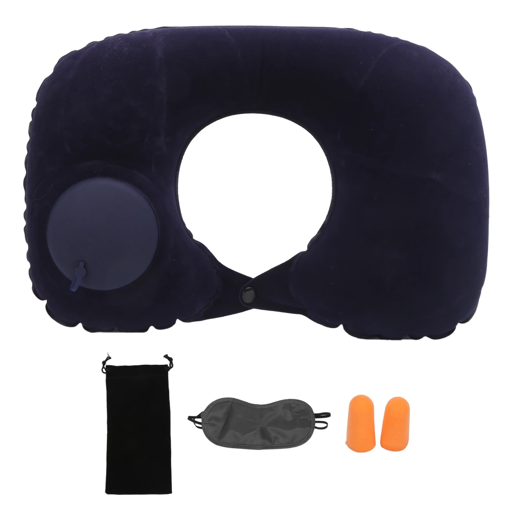 BuyWeek U shape Pillow Press Inflatable Soft Head Rest Cushion Cervical Protection for Car Office Aircraft(Navy Blue )