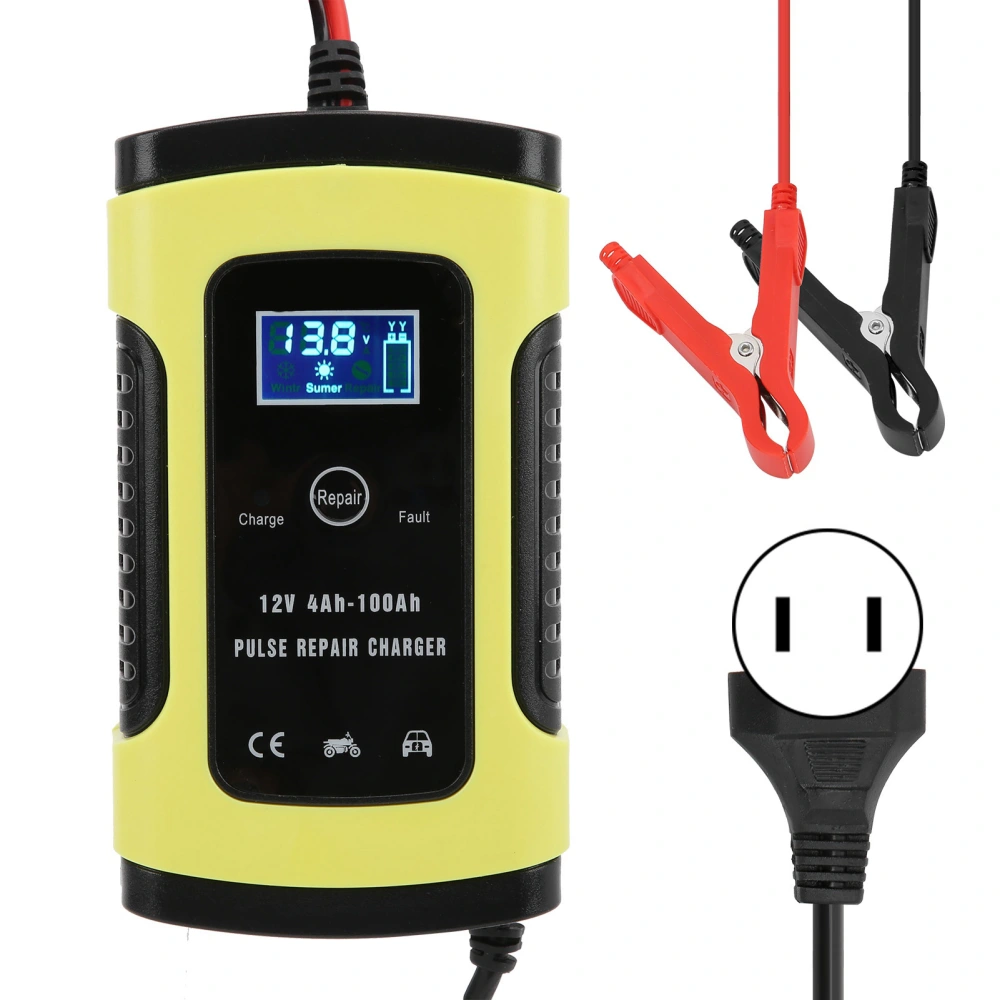 Car Battery Charger 12V 6A Automatic Digital LCD Display Universal for Motorcycle Automotive 4‑100Ah 100‑240VUS Plug