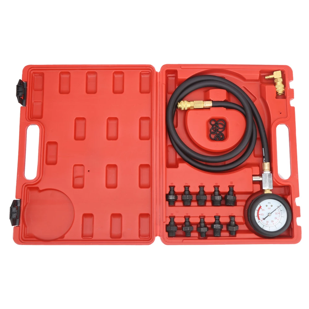 Engine Oil Pressure Test Tool Kit Tester Gauge with Toolbox Low Oil Warning with 90° Coupling Adapter