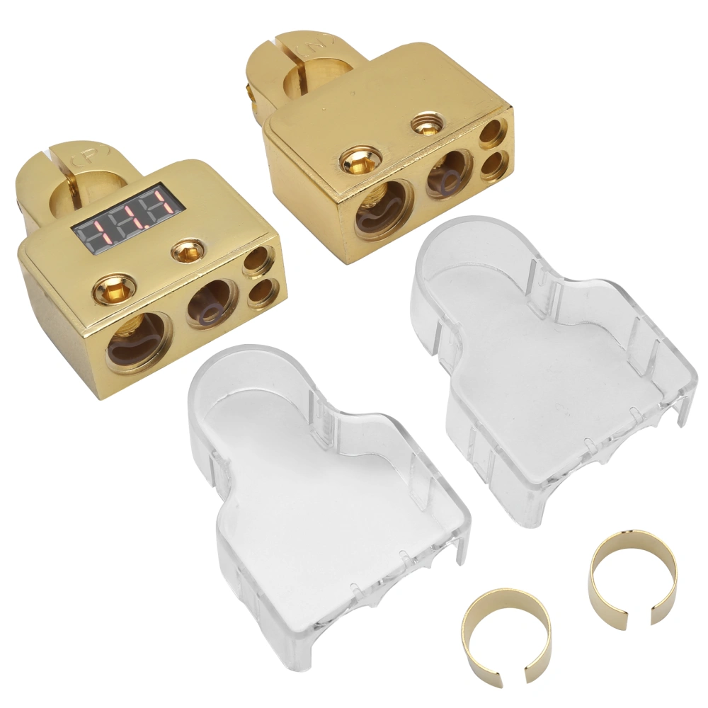 Car Battery Terminal Connectors Kit with Digital Voltmeter Display Stardand 0/4/8/10 AWG GaugeGold