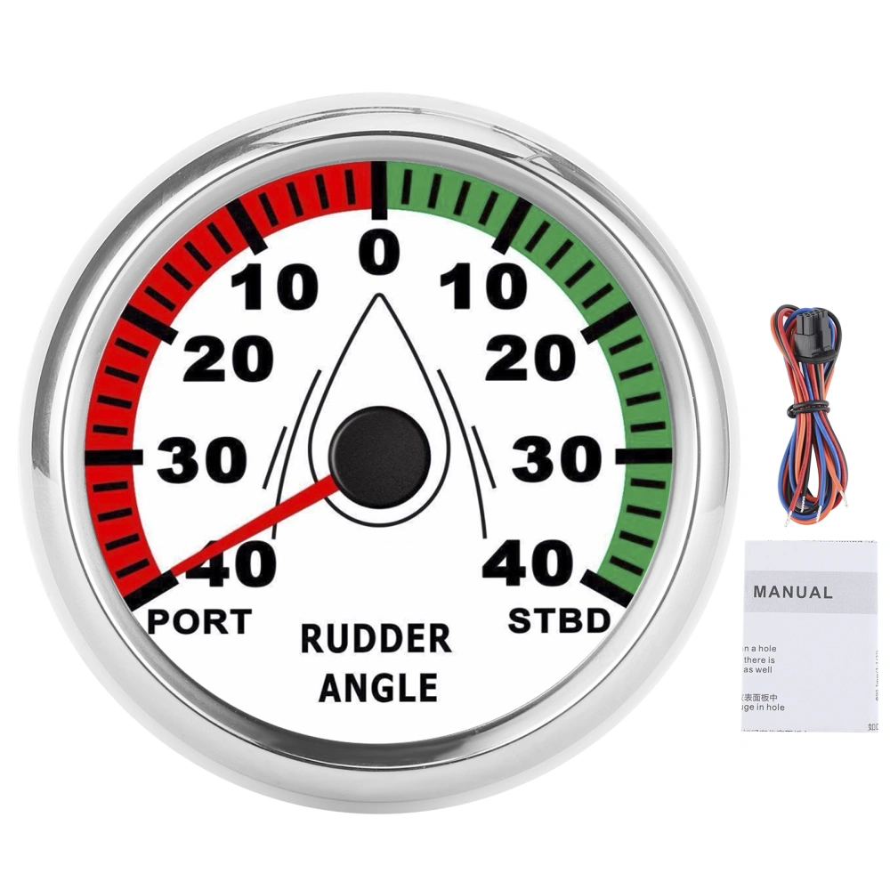 85mm Boat Rudder Angle Meter IP67 Waterproof MultiColor Backlit 932V Direction Adjustable(White Dial Silver Cover )