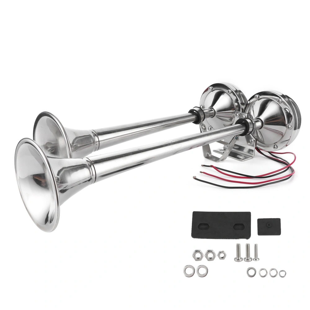 125db Dual Trumpet 12V Small Size Stainless Steel Electric Horn Marine Grade 380Hz Boat