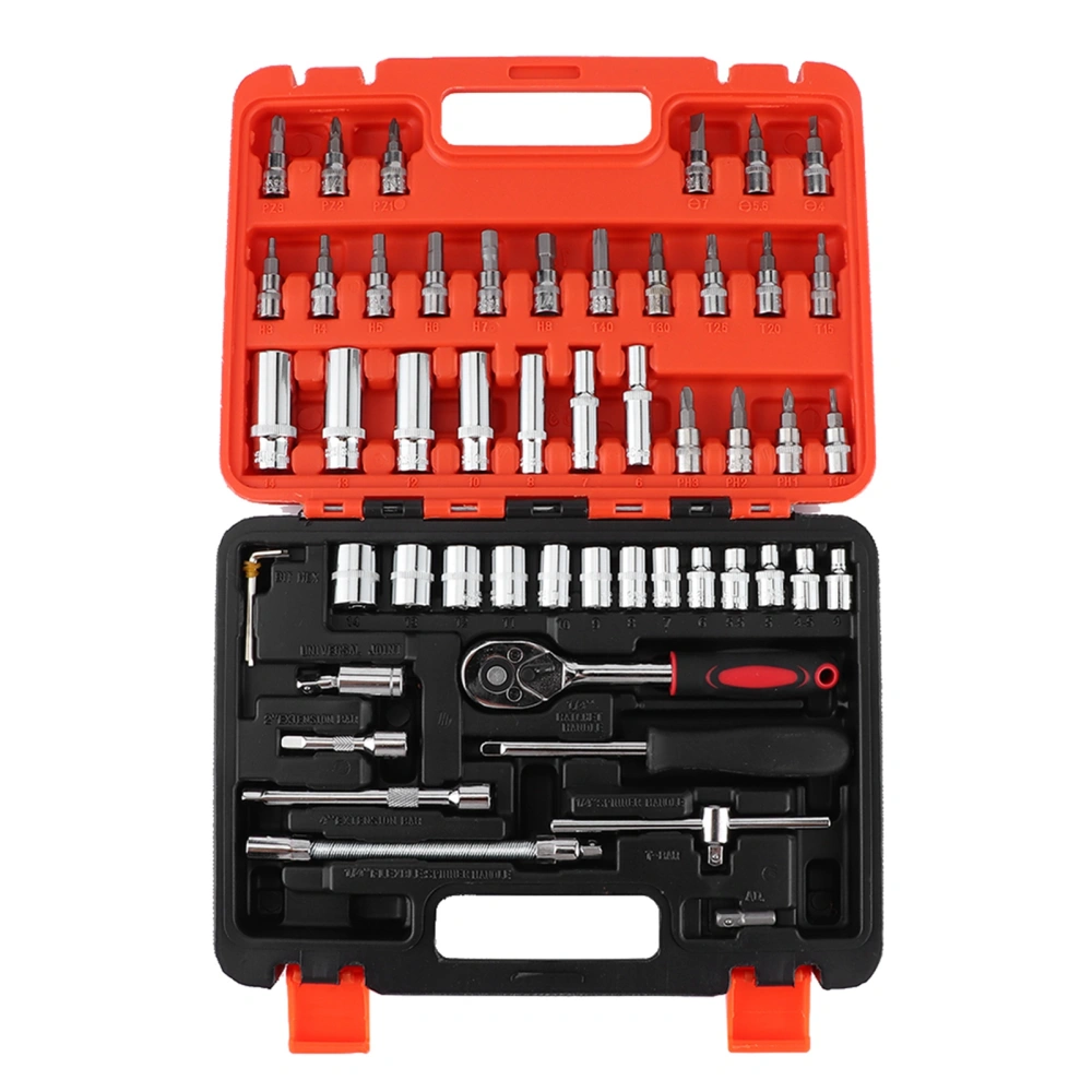 53pcs 1/4in Socket Set Ratchet Torque Wrench Combo CR‑V Auto Car Repairing Tool Kit