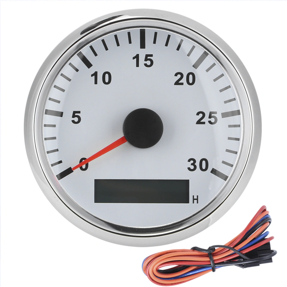 85mm / 3.3in Boat Tachometer Sensor IP67 Tacho Gauge 12V / 24V Red Light with LCD Display Service Hour Meter 3000 RPMSilver Frame White Dial