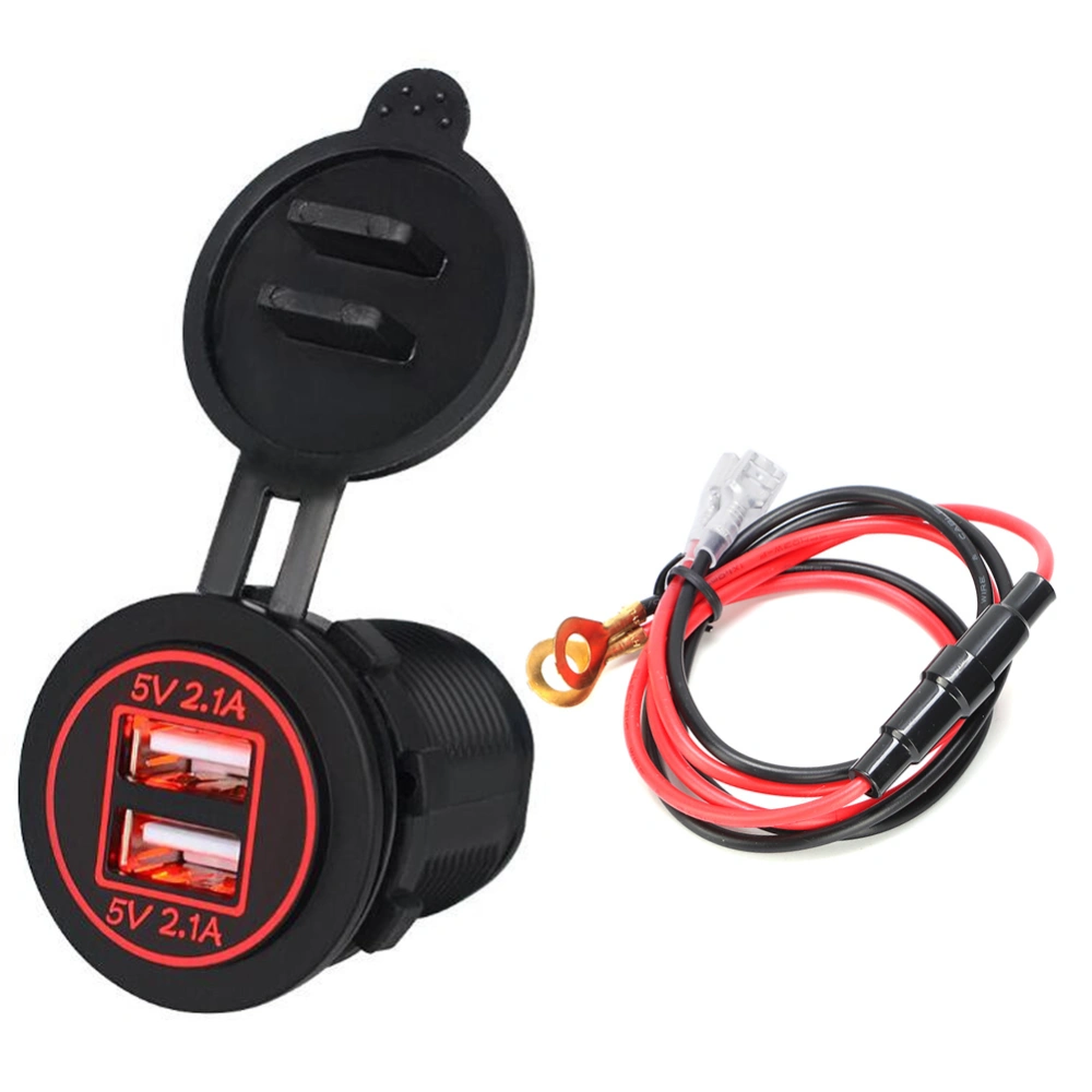 Waterproof Car Motorcycle Boat 4.2A Double Aperture USB Mobile Phone ChargerRed DC12-24V