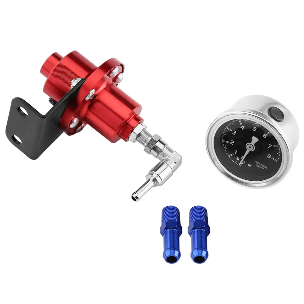 Universal Aluminum Adjustable FPR Fuel Pressure Regulator with Gauge for Car Auto Red