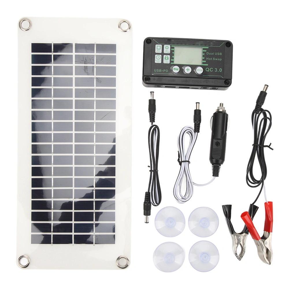 RV Solar Panel Kit 30W Polysilicon PET Battery Charger Panel with 50A Charge Voltage Controller for Cabins Boats Marines