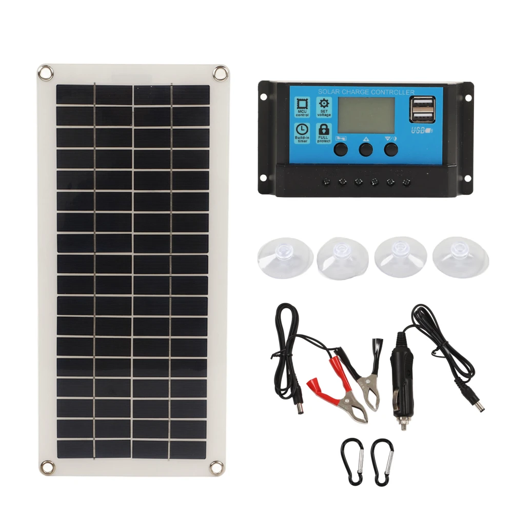 Solar Panel 10W Polycrystalline Silicon Dual USB Output for Motorcycles Boat Tractor Trailer Truck Lawn Mower RV 30A Controller