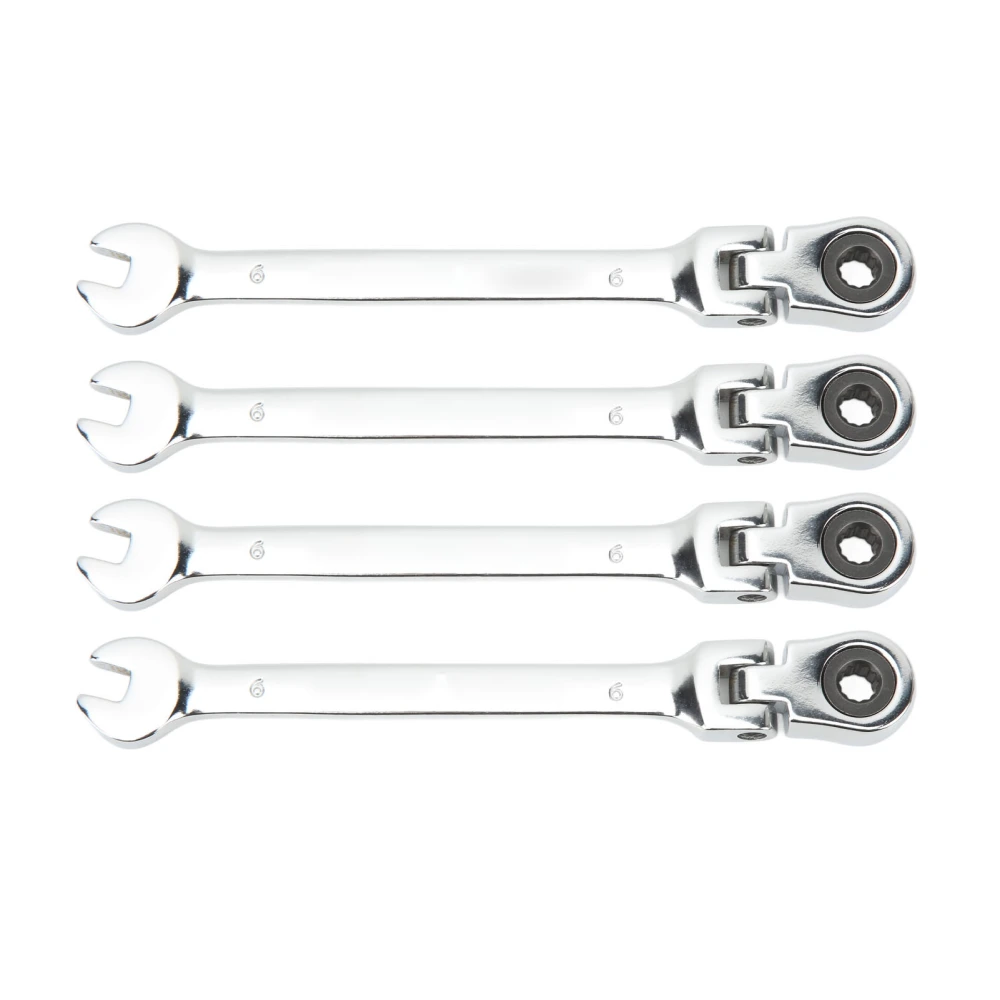 4 Pcs Metric Swivel Head Ratchet Wrench Double End Combination Spanner Labor Saving Flexible Spline Gear Ratcheting Metric Tool 6mm / 0.24