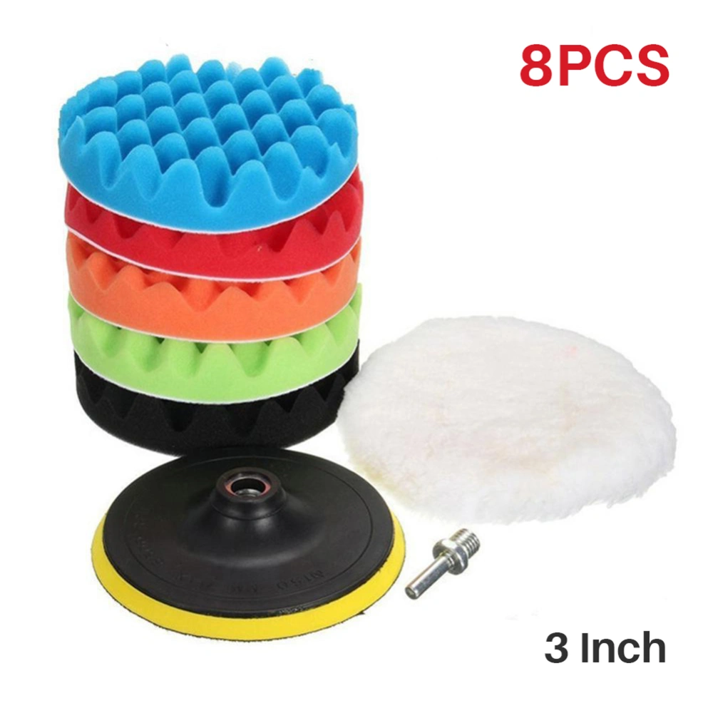 8Pcs 3 inch Buffing Pad Set Wave Sponge Polishing Pad Kit For Car Polisher Pads Wheel M14 Drill Adapter Polisher Tools