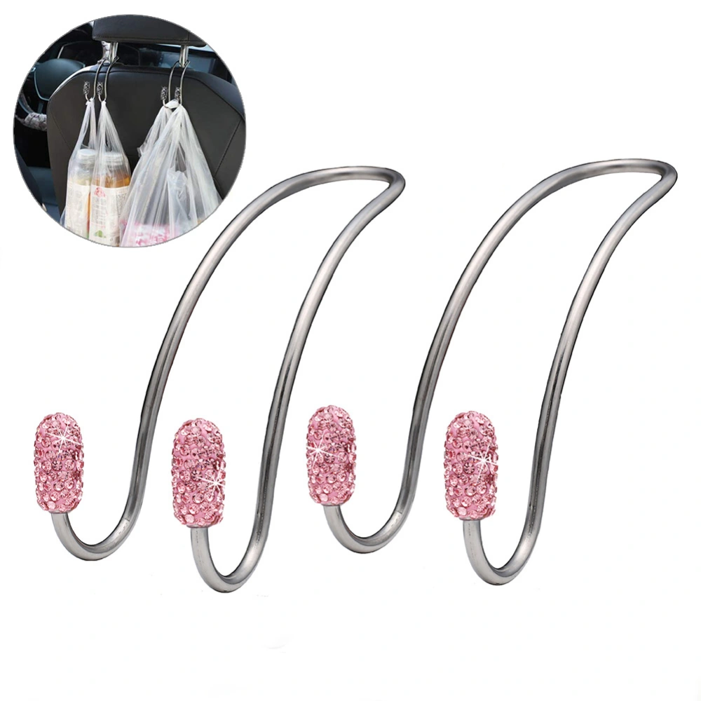 2Pcs Bling Car Seat Hooks Universal Car Back Seat Headrest Hangers Rhinestones Car Hangers Organizers