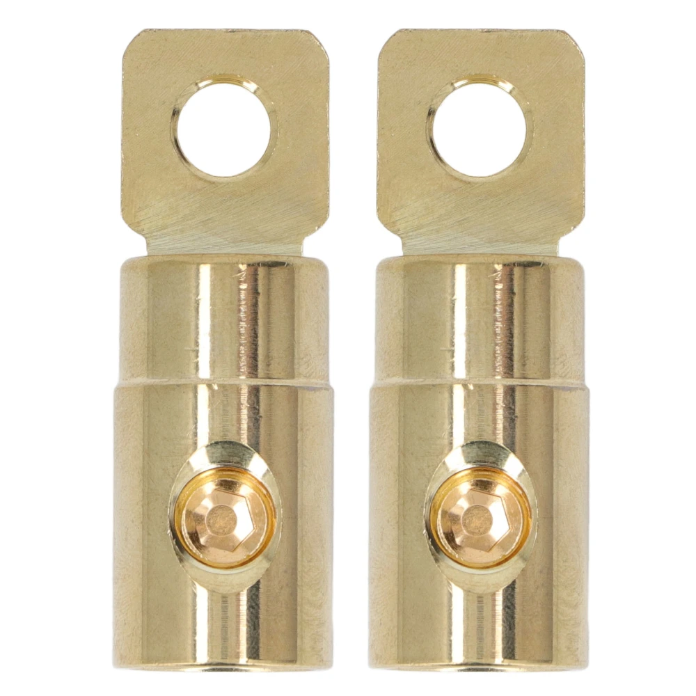 Pair Power Battery O Ring Terminals Brass Gold Plated High Accuracy Welding Free Audio Modification 0GA for 0‑2GA