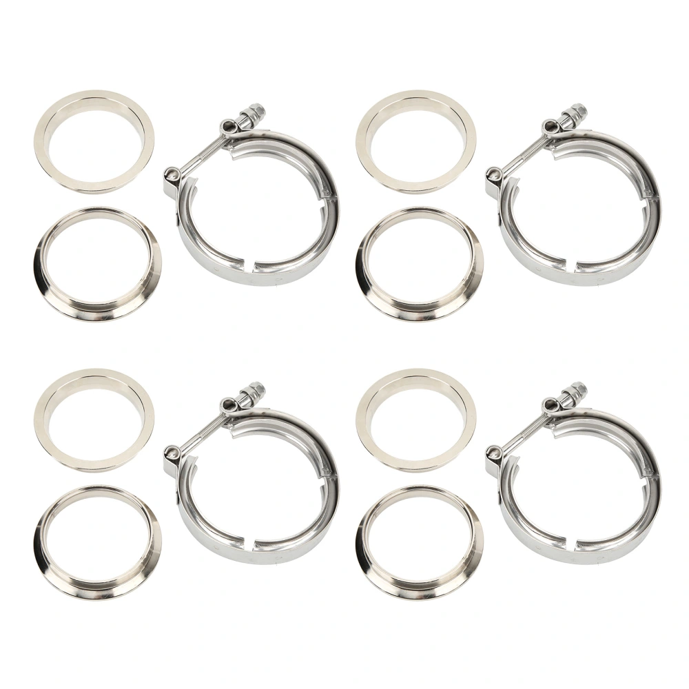 4pcs 3in V Band Clamp Flange Kit Stainless Steel Silver Universal for Turbo Downpipe Exhaust Systems