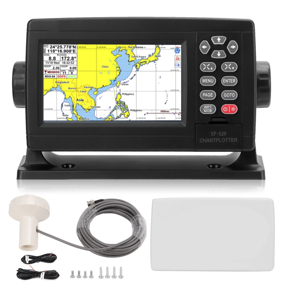 5in Marine GPS Navigator AIS TFT LCD Screen LED Backlight IP64 Waterproof 12‑36V Navigation Locator