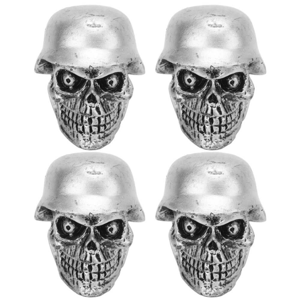 4Pcs/Set Helmet Skull Type Tire Valve Stem Caps with Rubber Ring Universal for Cars Bikes SUVs Trucks Bicycle MotorcycleSilver