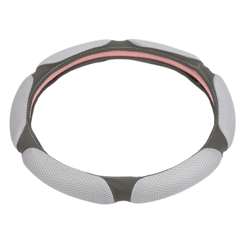 15in Round Steering Wheel Cover Artificial Leather Breathable Ice Silk Nonslip Universal for 37‑38cm Steering WheelsGrey