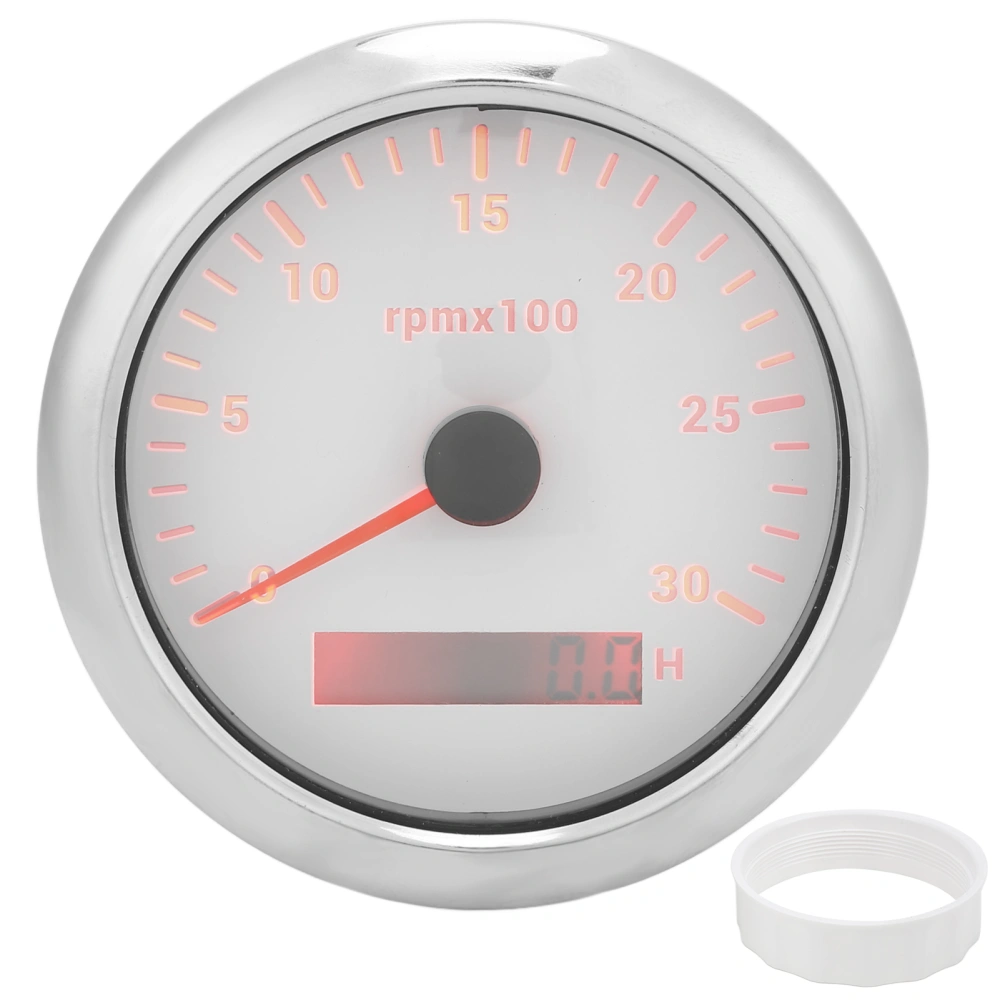 85mm Pointer Tachometer 0‑3000rpm Adjustable 7 Color Backlight for Car Boat Engine Generator 9‑32V DCWhite