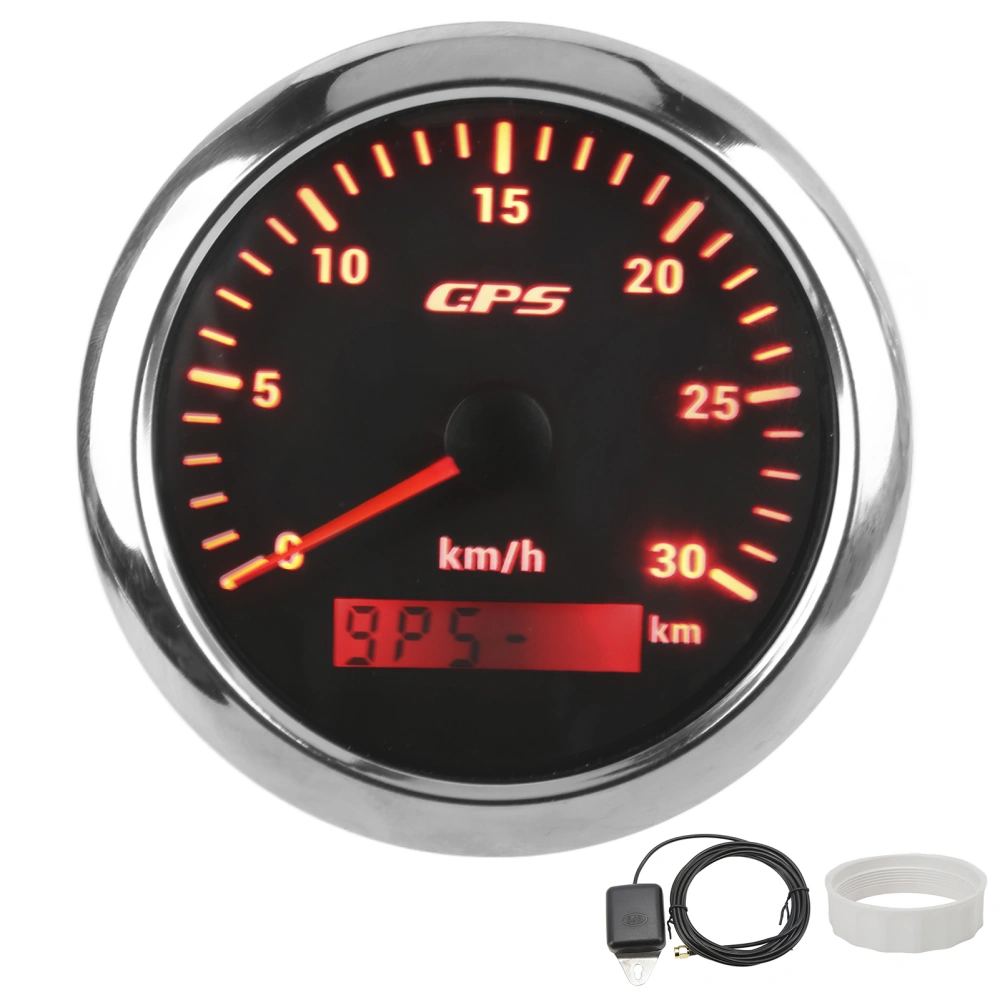 85mm Marine Auto GPS Speedometer Universal Speed Odometer 9‑32V with 7 Color Backlight for Car Boat RV YachtBlack