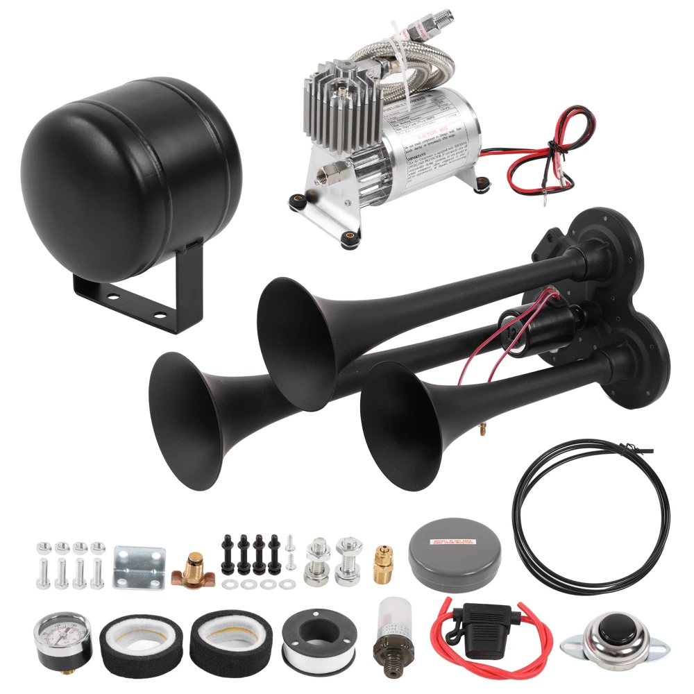 BuyWeek 3 Trumpet Air Horn Car Trumpet Kit with 0.5 Gallon Tank 150db 150PSI for 12V Trucks Cars Boats