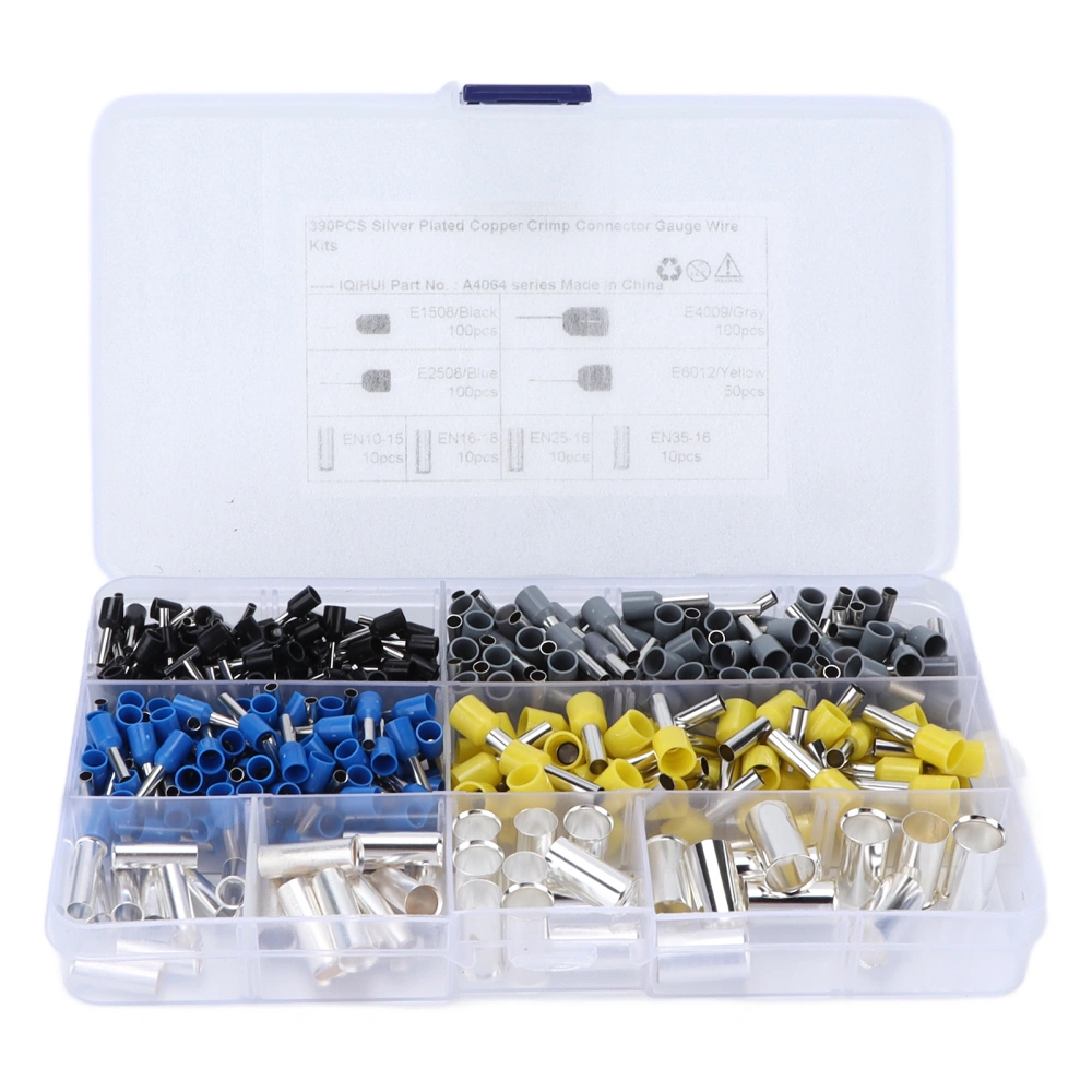 390 Pcs Crimp Wire Ferrule Kits Anti Corrosion Quick Installation Terminals Connector Sleeves for Cables Electricians