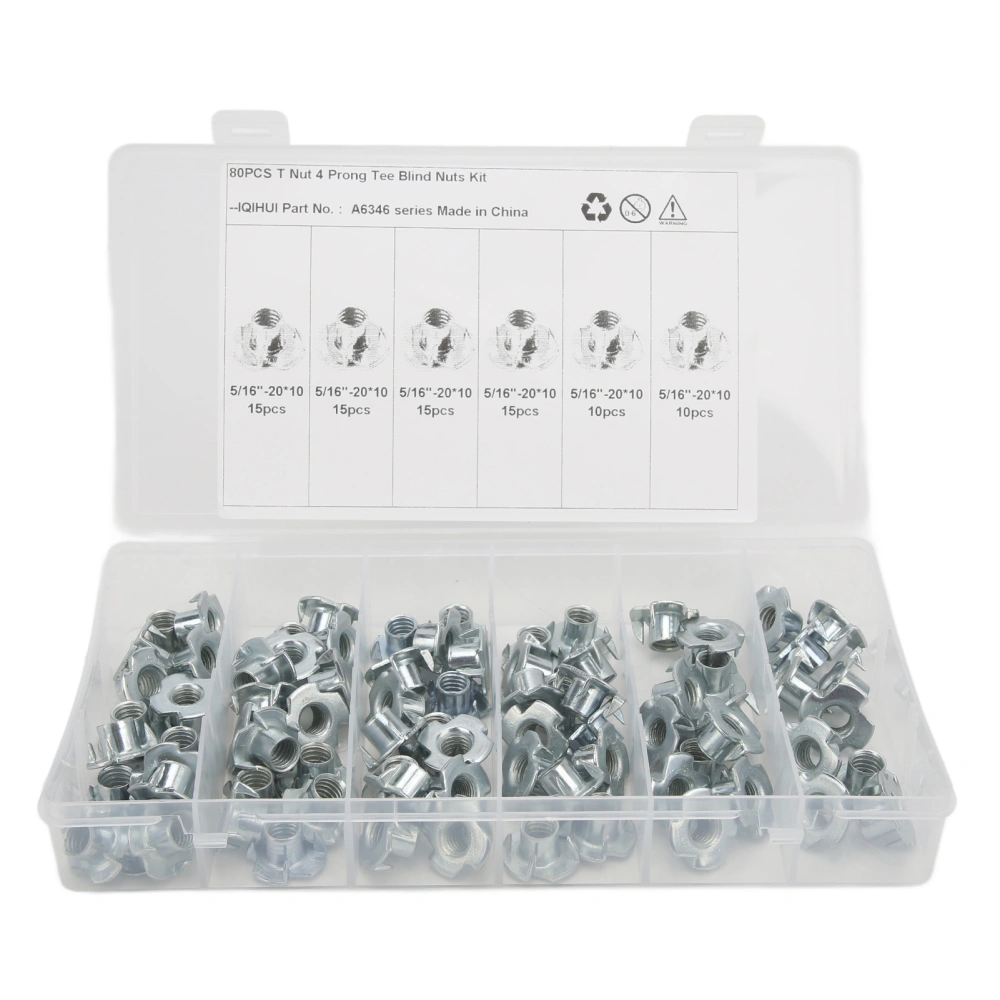 BuyWeek 80Pcs T Nuts Carbon Steel Galvanized Corrosion Resistant Rustproof Durable Four Claws Nut