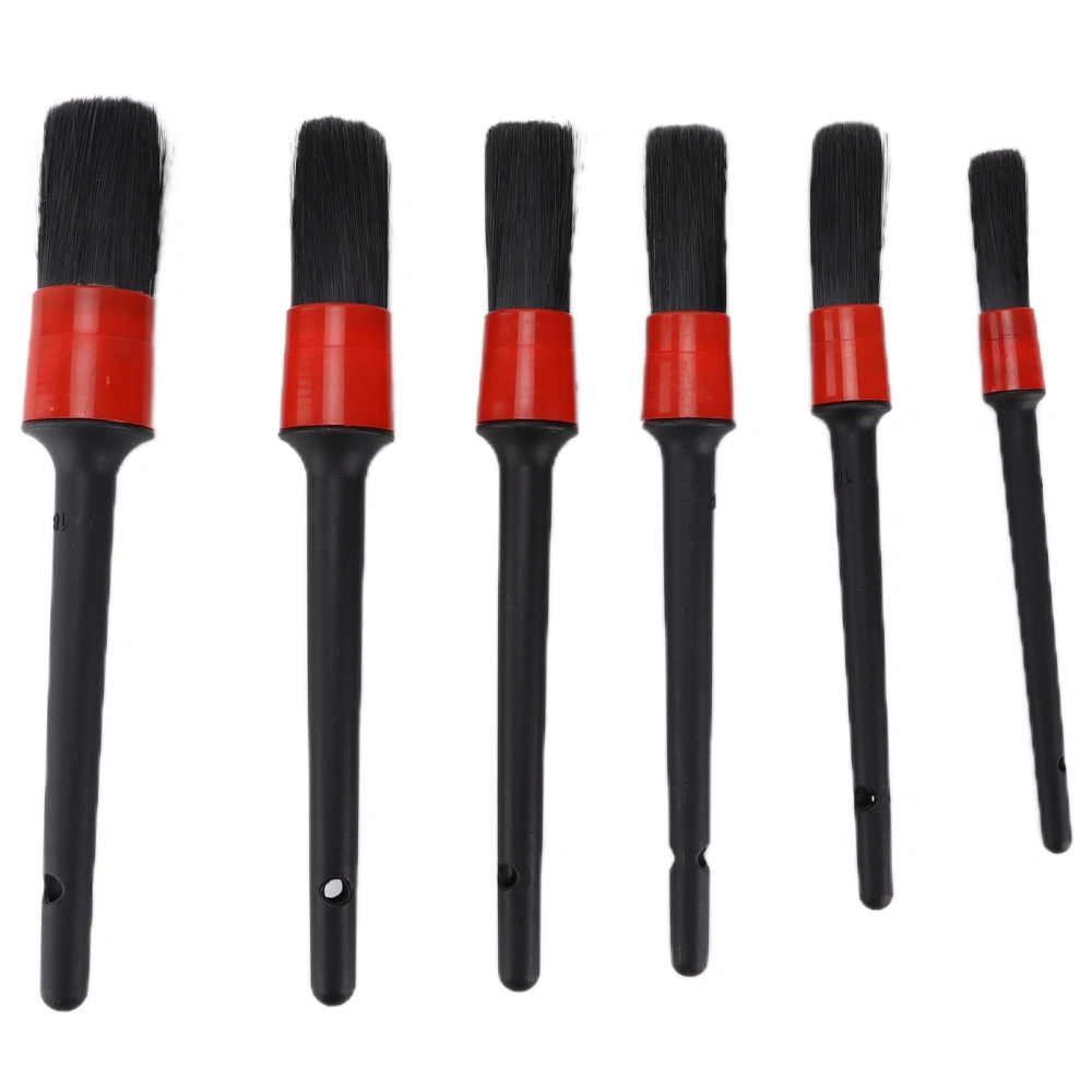 6PCS/Set Car Cleaning Detailing Brush Set Pig Hair Sharpened Wire Red Maintenance Tool