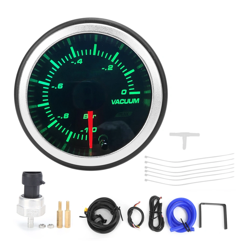 52mm Vacuum Gauge with Sensor ‑1‑0 Bar 10‑Color LED Light Stepping Motor Meter for 12V Gasoline Vehicles