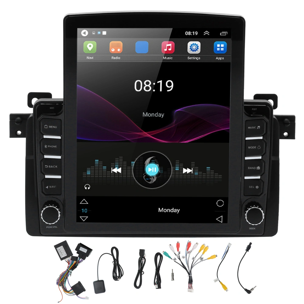 9.7in MP5 Player 1DIN Rotatable Vertical Screen WiFi Hotspot BT for Android 10.1 Fit for 3 Series E46 1999‑2005