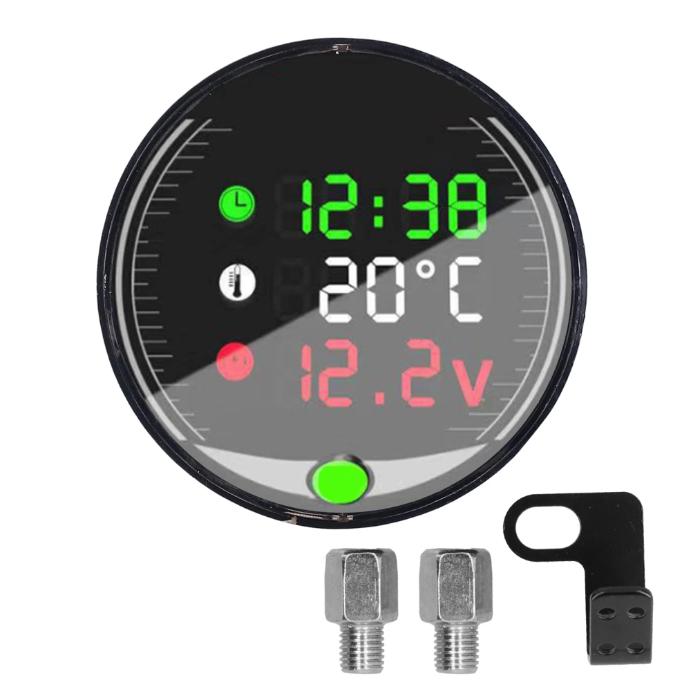 LED Motorcycle Modified Voltmeter Ambient Temperature Meter Chronograph 9‑24V Universal