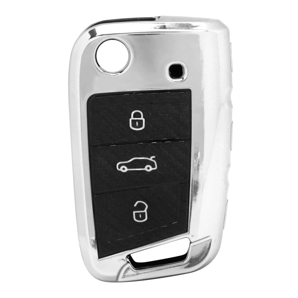 Carbon Fiber Style TPU Car Smart Key Fob Cover Protection Case Fit for SEAT AtecaSilver