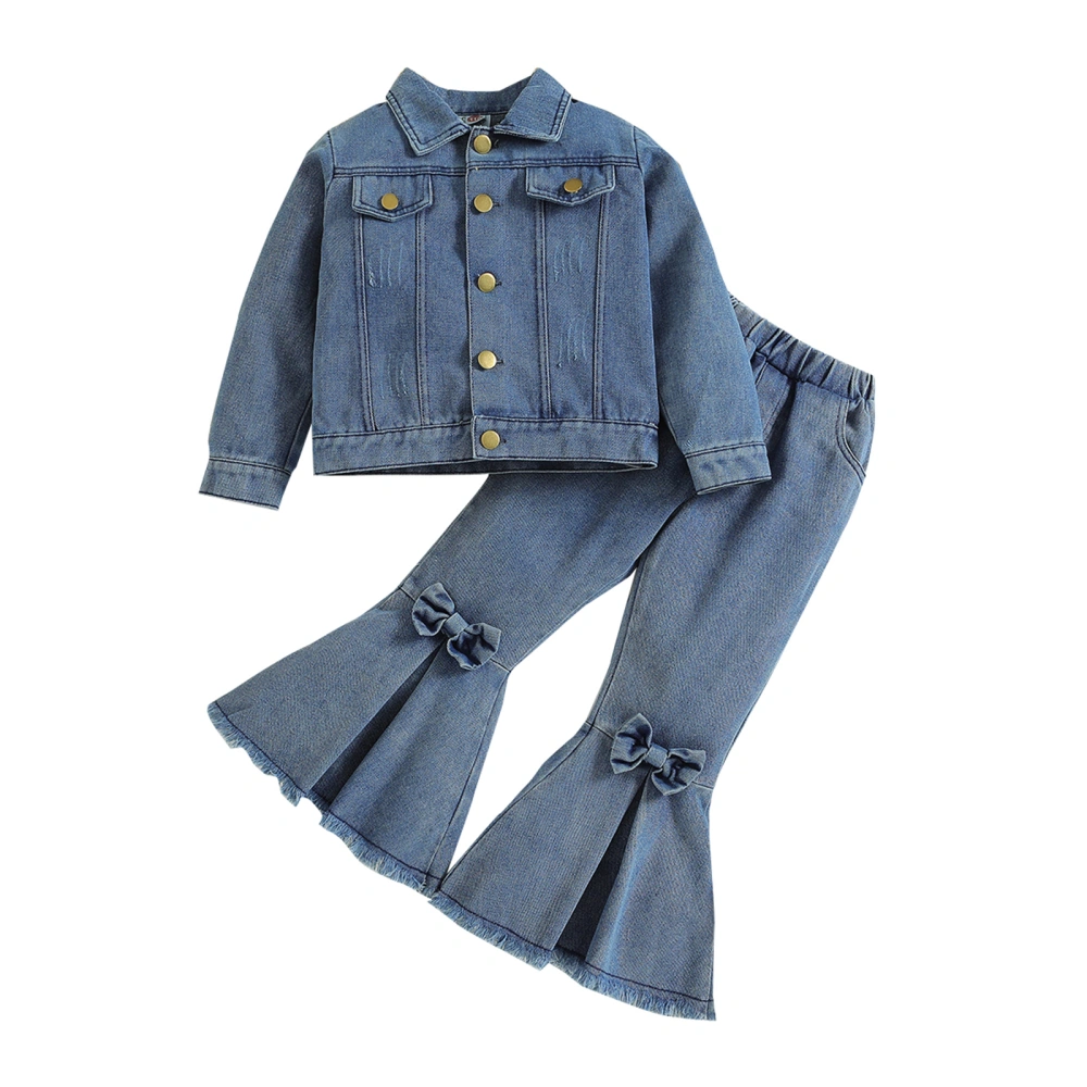 Girl Fall Denim Clothes Long Sleeve Lapel Jacket Flare Pants