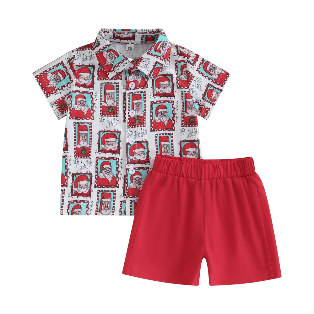 Boy Gentleman Set Santa Claus Printed Short Sleeve Shirt + Shorts