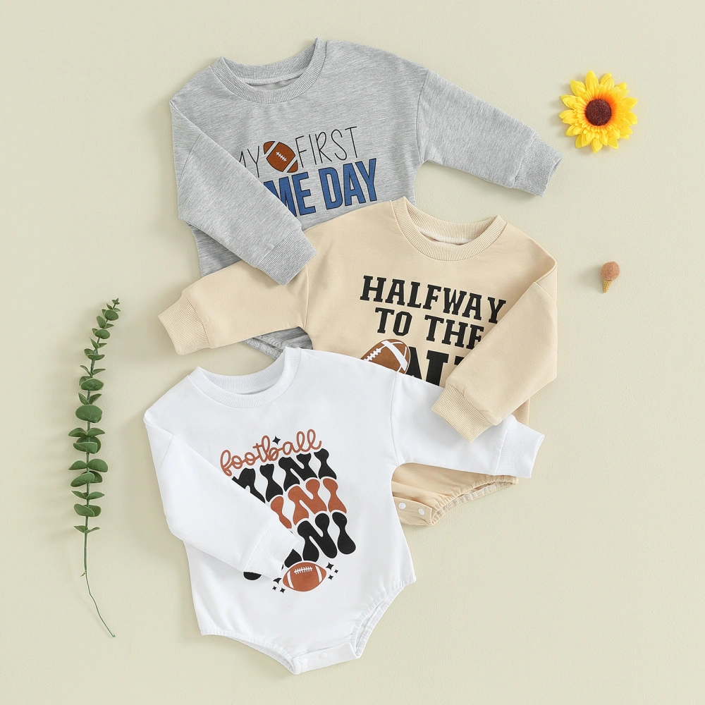 Baby Game Sweatshirt Jumpsuit Letter&Football Print Long Sleeve Romper