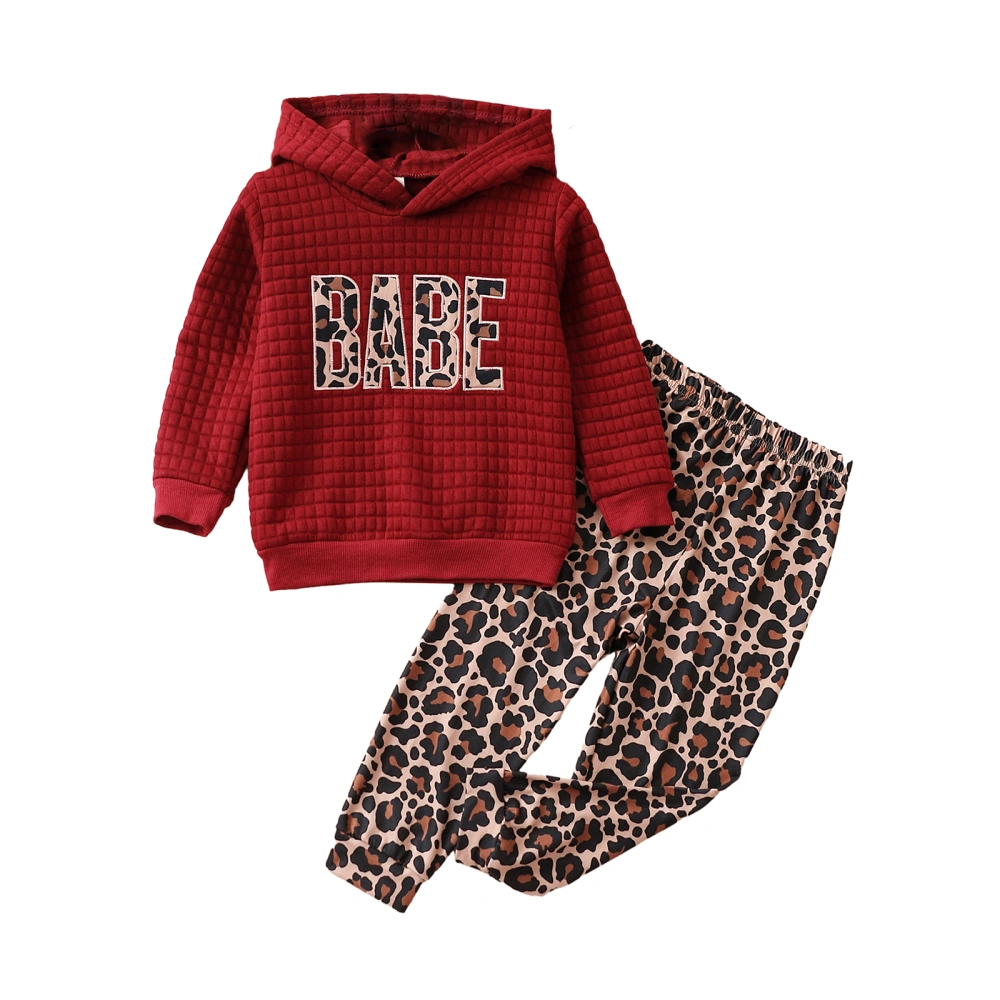 Girls Pants Set, Long Sleeve Letters Hoodie Leopard Print Sweatpants