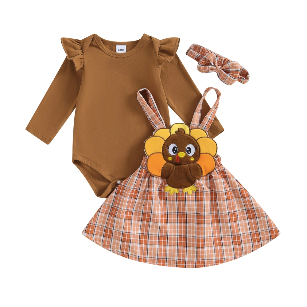 Baby Girls Skirt Outfits Thanksgiving Romper and Suspender Skirt 