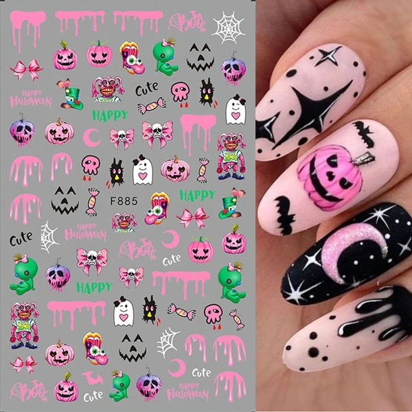 1 Sheet Halloween 3D Nail Art Sticker Ghost Horror Decor Spooky Skull Cartoon Manicure Christmas Decorations Nail Decals Design